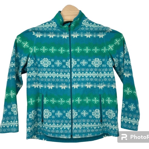 Talbots Blue‎ Fleece Patterned Jacket, Size L - Picture 1 of 11